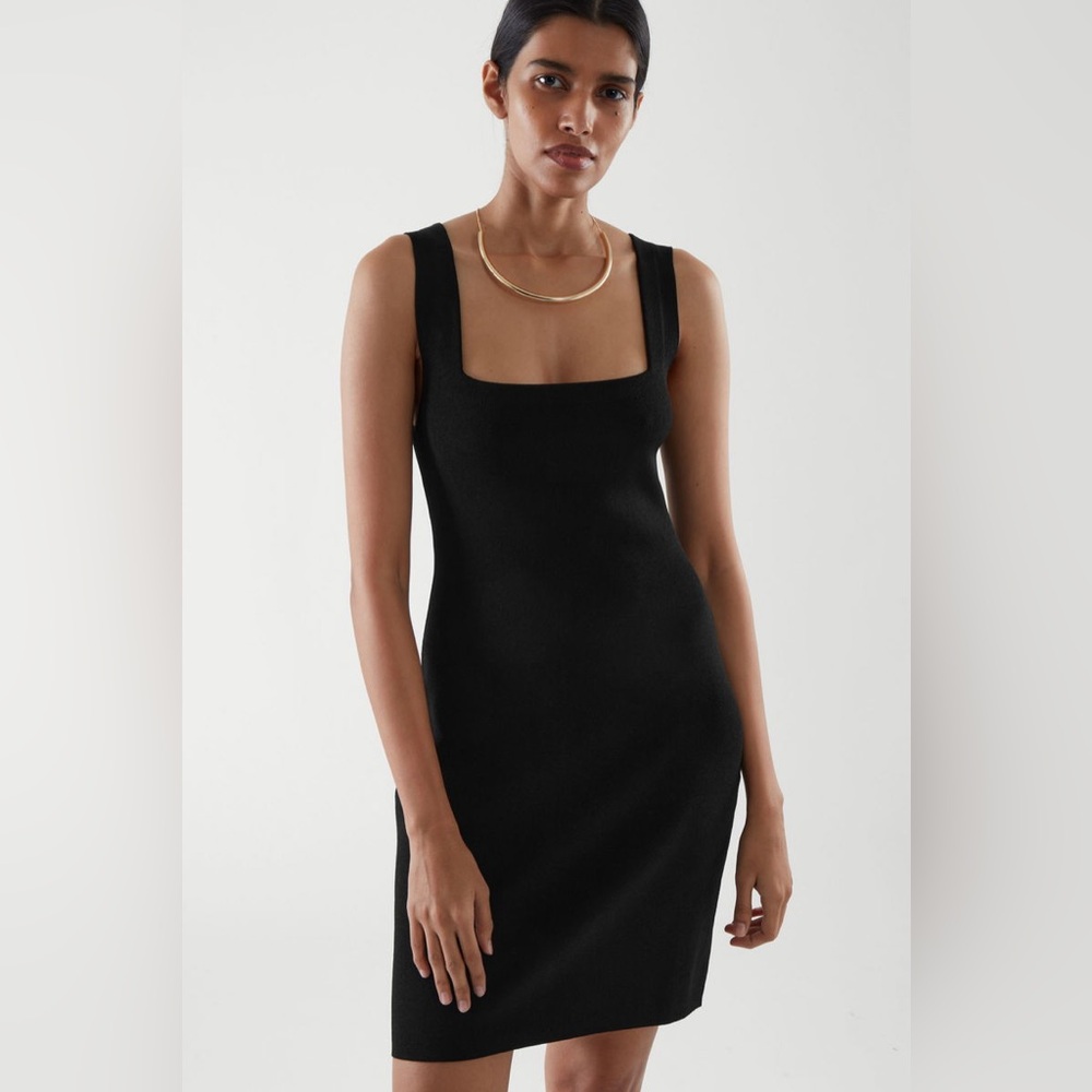 COS Black stretch knit mini dress 90s LBD small bodycon tube party